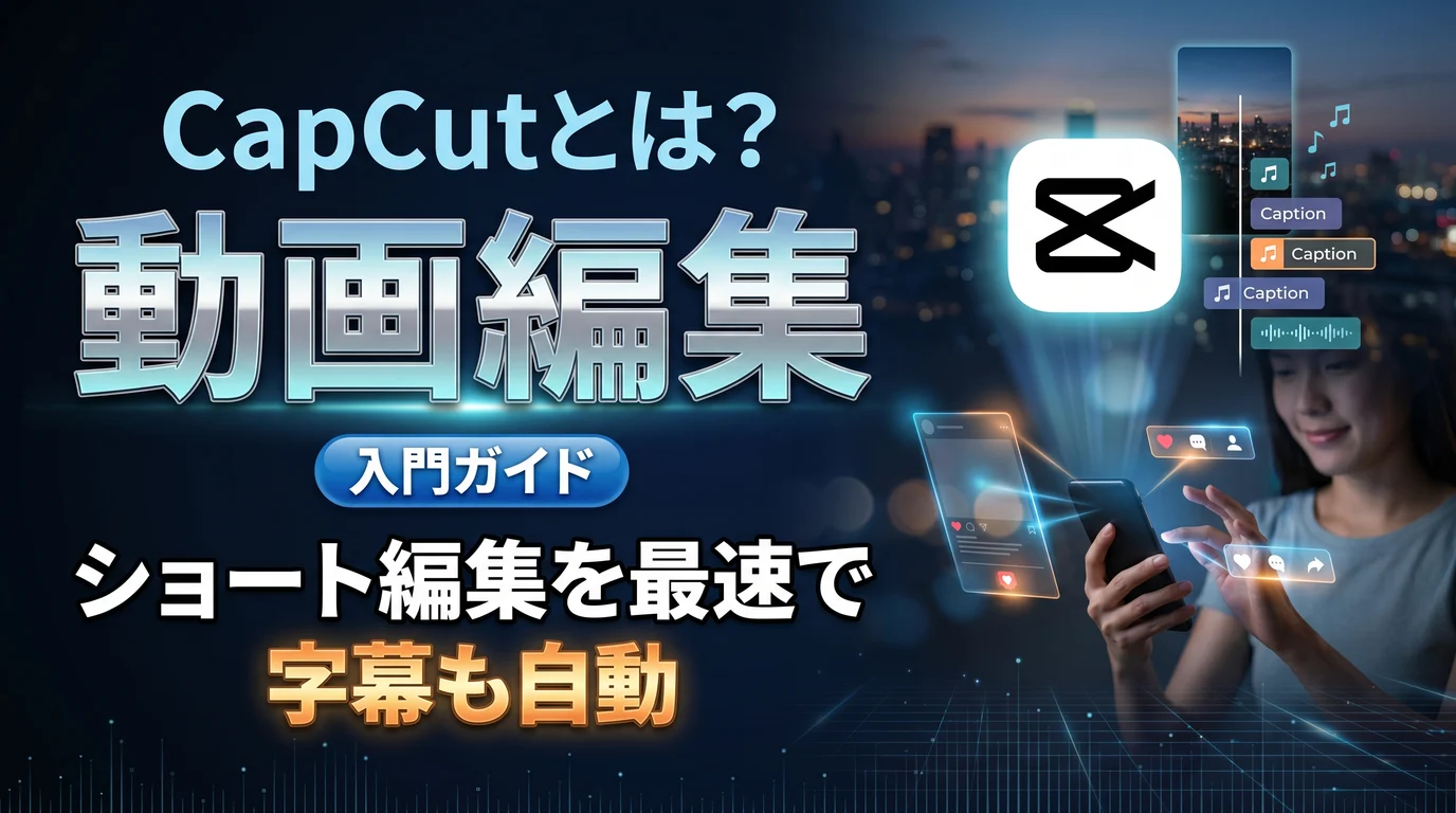 CapCutとは何かと無料でできること・料金を表現したダーク基調のサムネイル画像