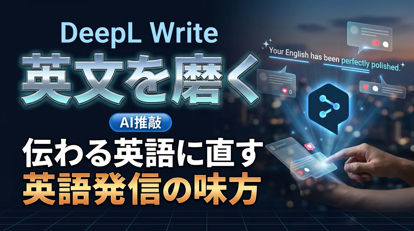 DeepL Writeとは何かと英語発信を磨くAI推敲ツールの実力を表現したダーク基調のサムネイル画像