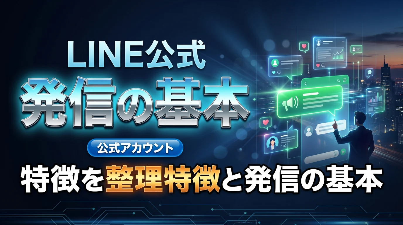 LINE公式アカウントとは何かと発信の基本を表現したダーク基調のサムネイル画像