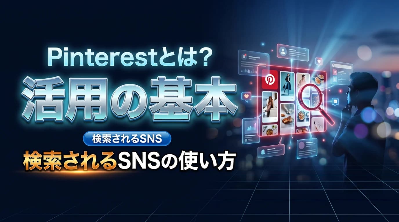 Pinterestとは何かと活用の基本を表現したダーク基調のサムネイル画像