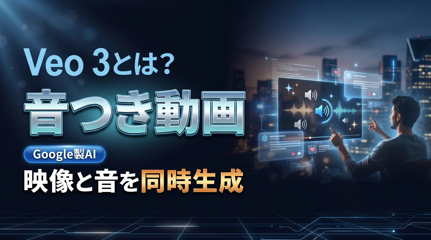 GoogleのVeo 3で音つき動画を生成する使い方と料金を表現したダーク基調のサムネイル画像