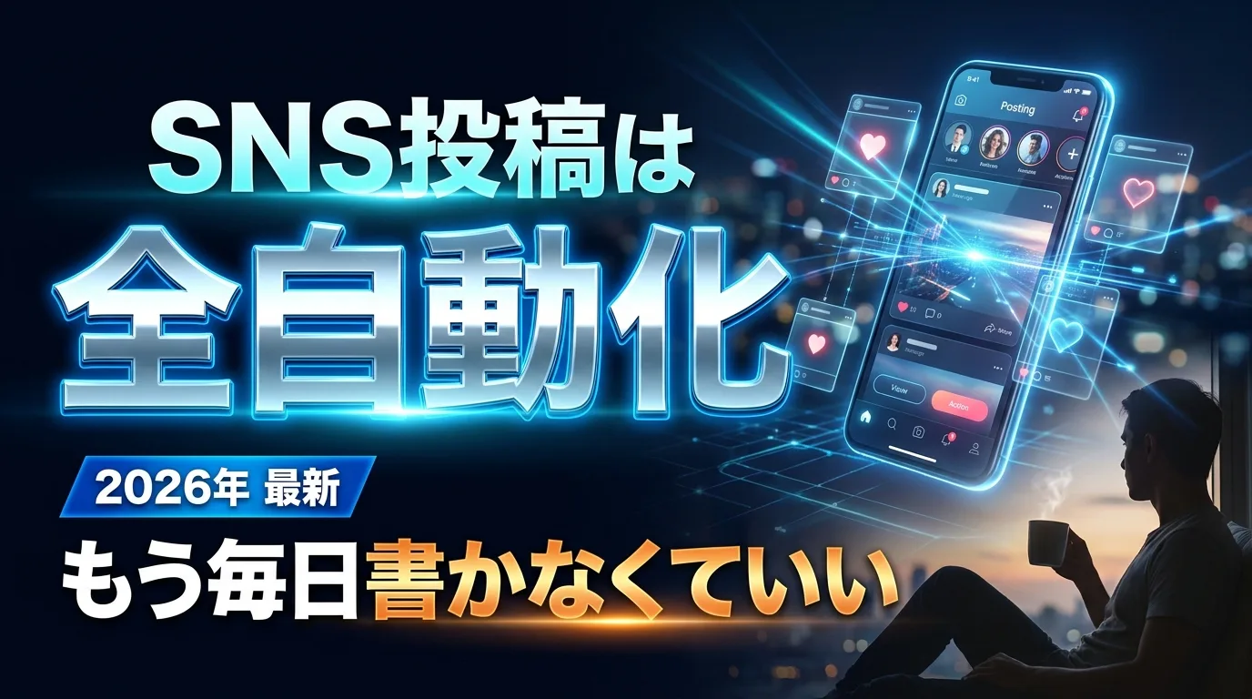 SNS投稿をAIで全自動化し、もう毎日書かなくていいと伝えるサムネイル画像