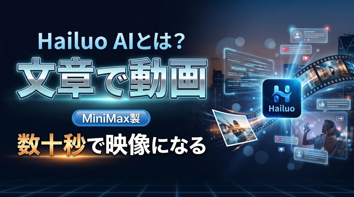 テキストから短い動画を作るAI Hailuo(MiniMax)の使い方と料金を表現したダーク基調のサムネイル画像