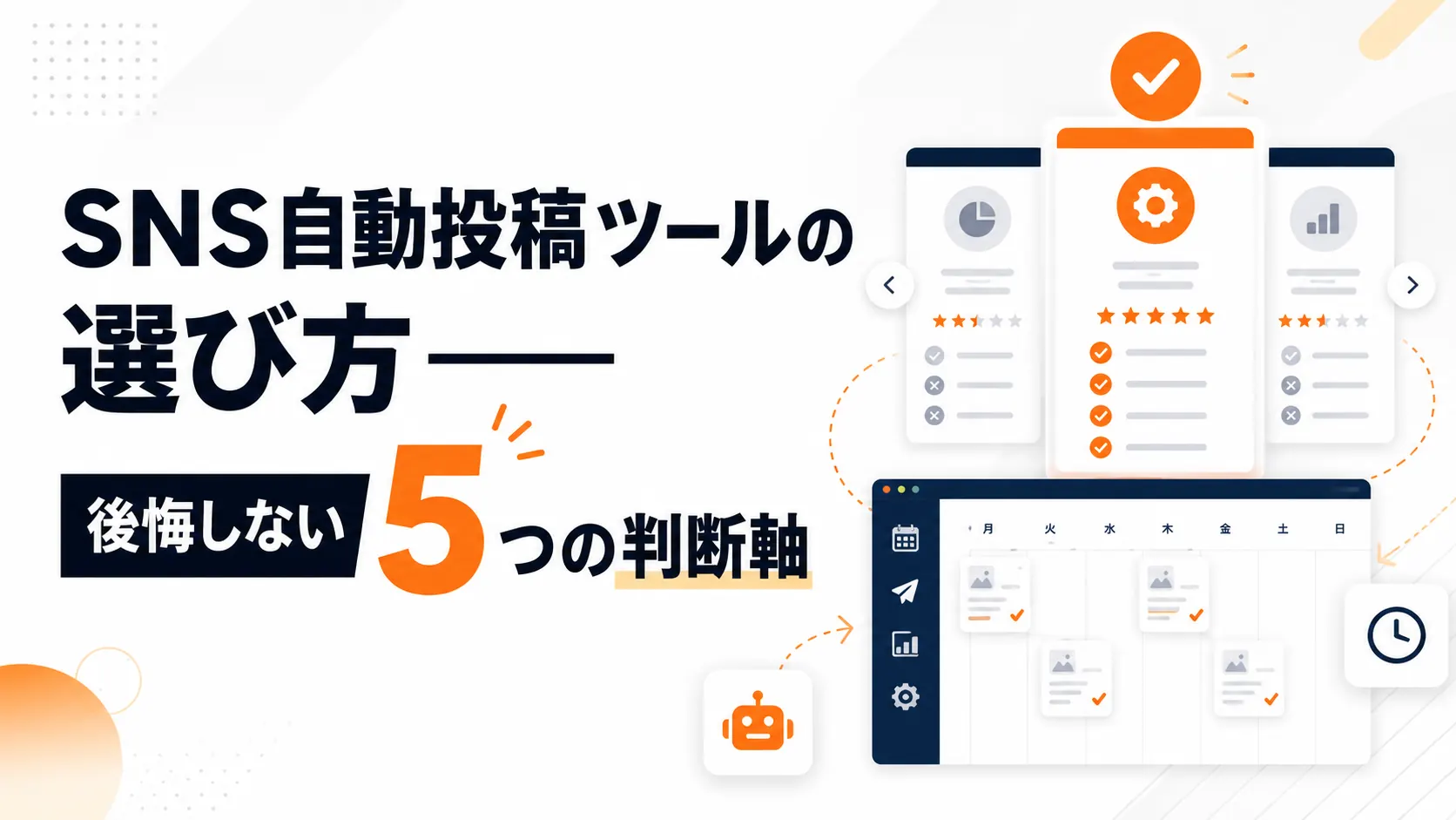 SNS自動投稿ツールの選び方——後悔しない5つの判断軸を図解したインフォグラフィック