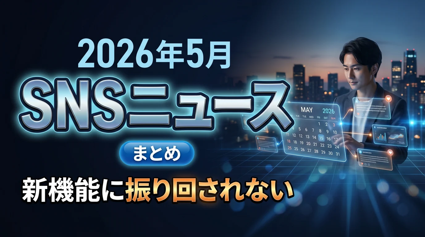 2026年5月のSNSニュースまとめと振り回されない判断基準を表現したダーク基調のサムネイル画像