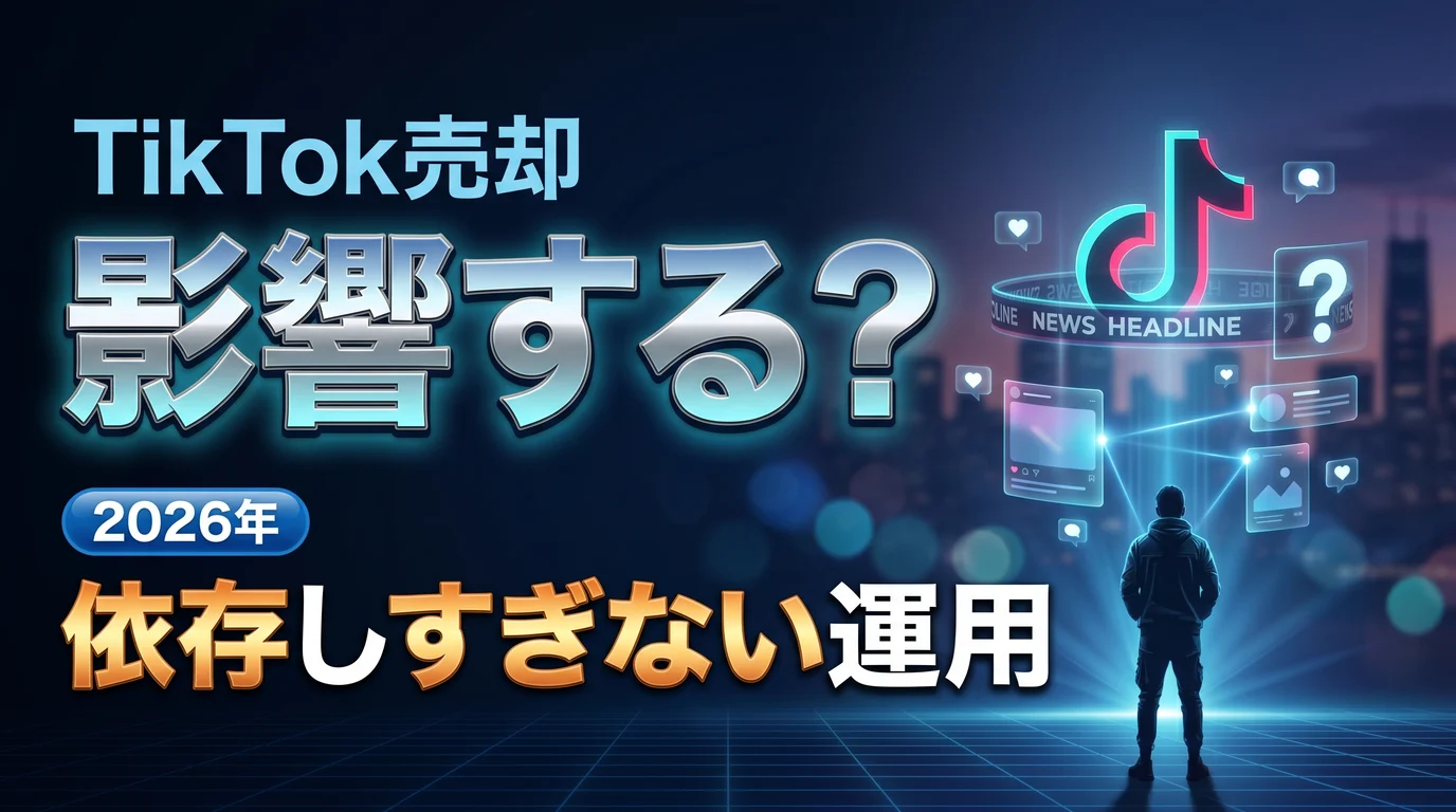 TikTok米国事業売却の個人発信者への影響を表現したダーク基調のサムネイル画像