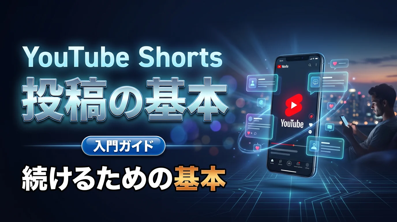 YouTube Shortsとは何かと投稿の基本を表現したダーク基調のサムネイル画像